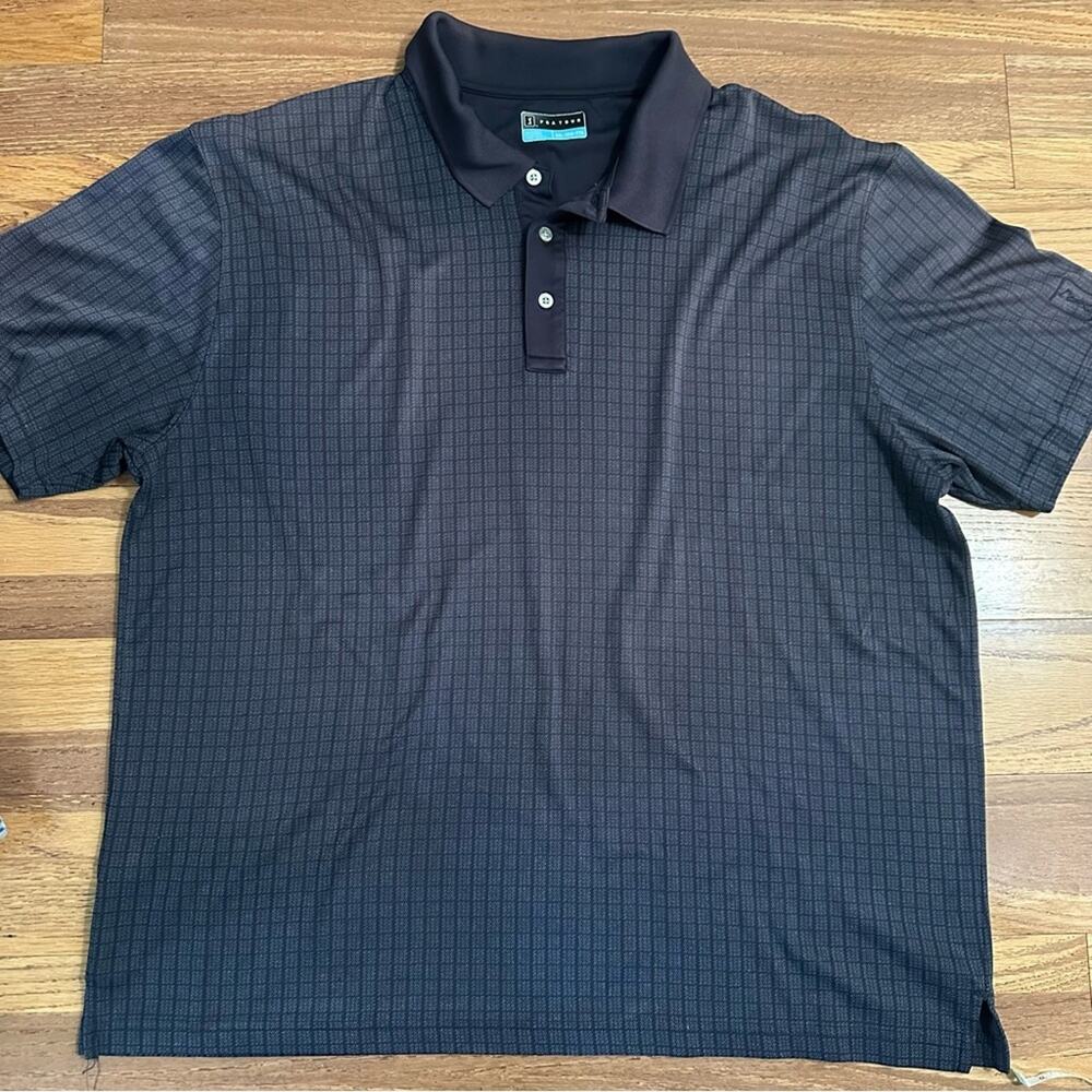PGA Tour Men’s Navy‎ Blue Checkered Polo, Window Pane, XXL